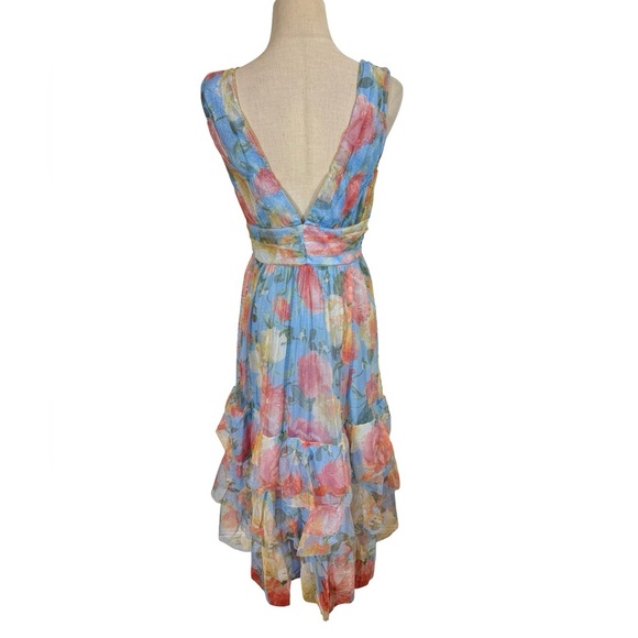 NEW NWT Lulu’s Perfectly Divine Blue Floral Tulle Tiered Ruffled Midi Dress - Picture 10 of 11